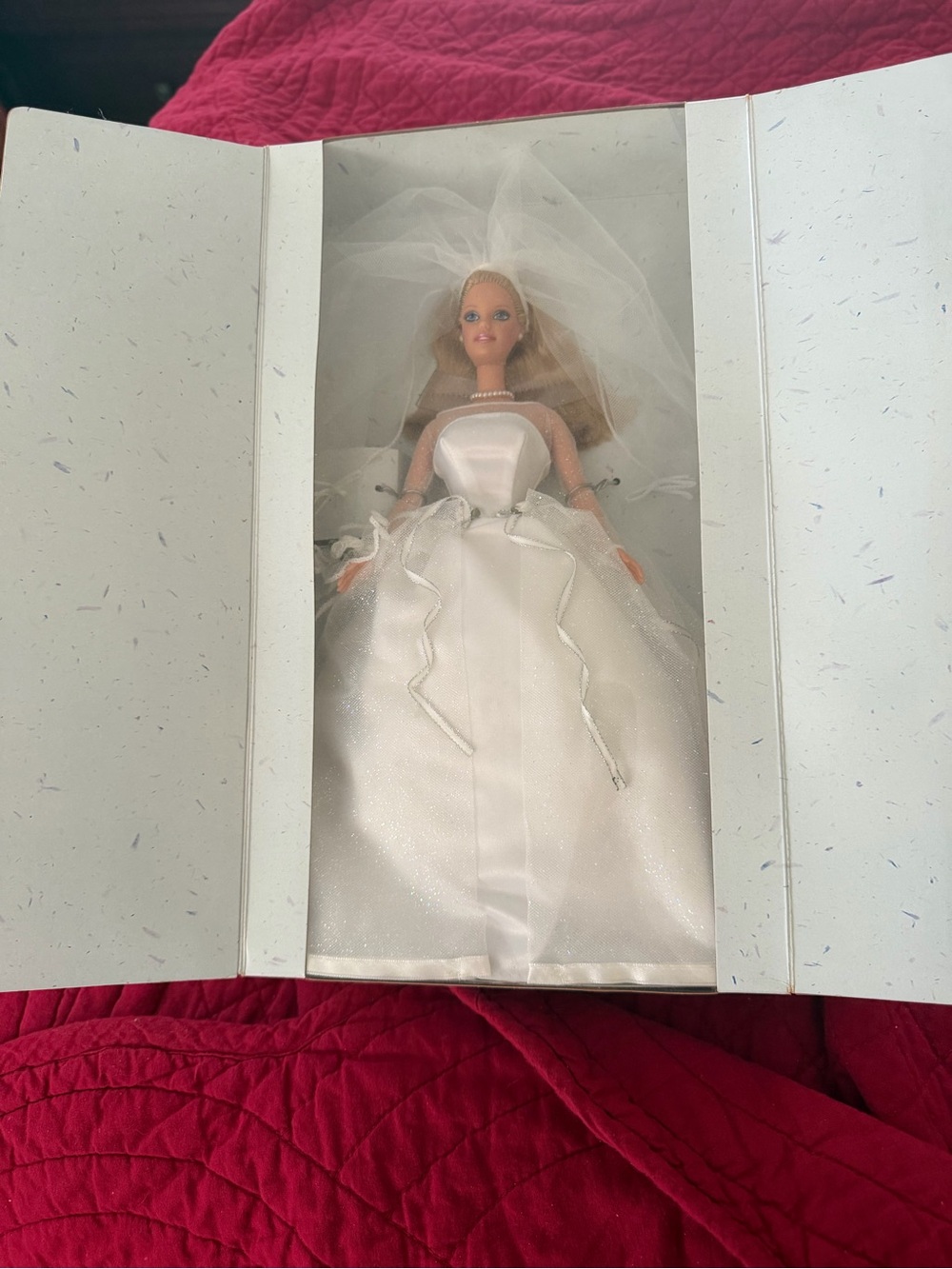 Barbie Blushing Bride Box with Blue Label on Cream Panel